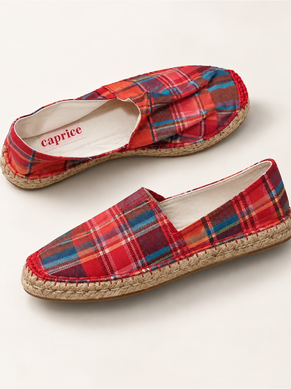 Red Plaid Espadrille Slip-On for Women